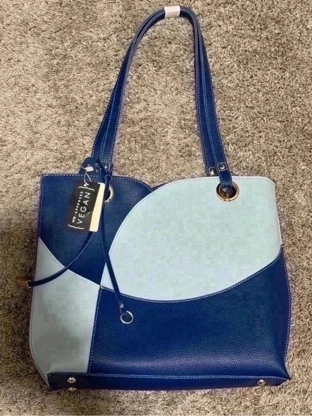 Blue Mellow World Itzel Colorblock Purse/ Tote Vegan Leather Two-Tone NWT